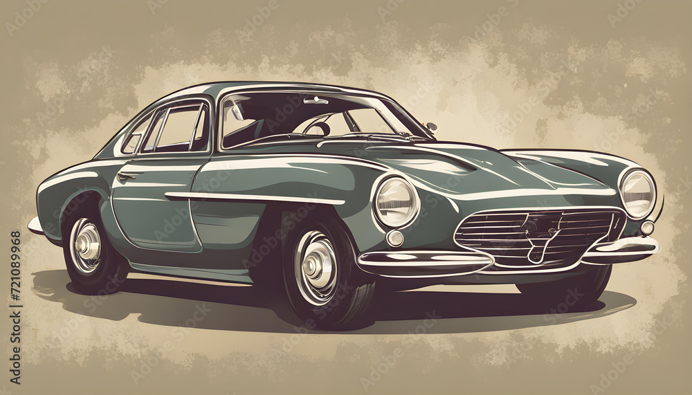 Vintage classic Italian car in cartoon vector theme