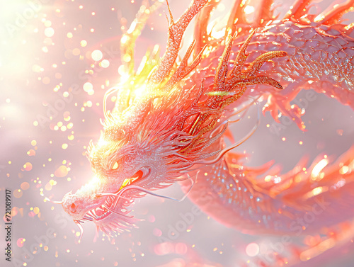 3d rendered illustration of a red chinese dragon with orange light