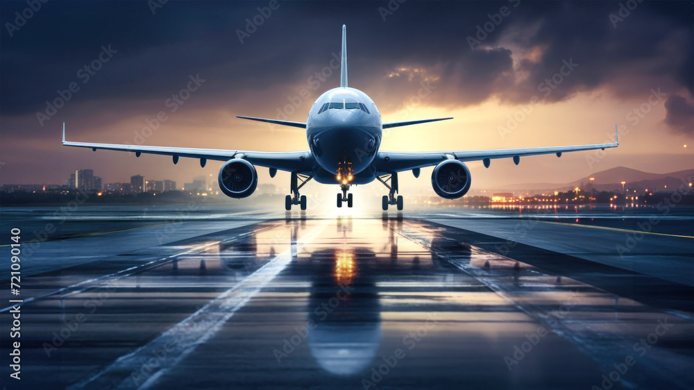 A large passenger plane lands on the runway. Tourism and travel concept. A large passenger plane lands on the runway. Tourism and travel concept.