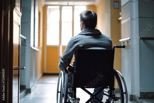 Man in Wheelchair Observing Scenic View Through Window