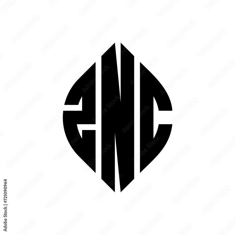 ZNC circle letter logo design with circle and ellipse shape. ZNC ellipse letters with typographic style. The three initials form a circle logo. ZNC circle emblem abstract monogram letter mark vector.