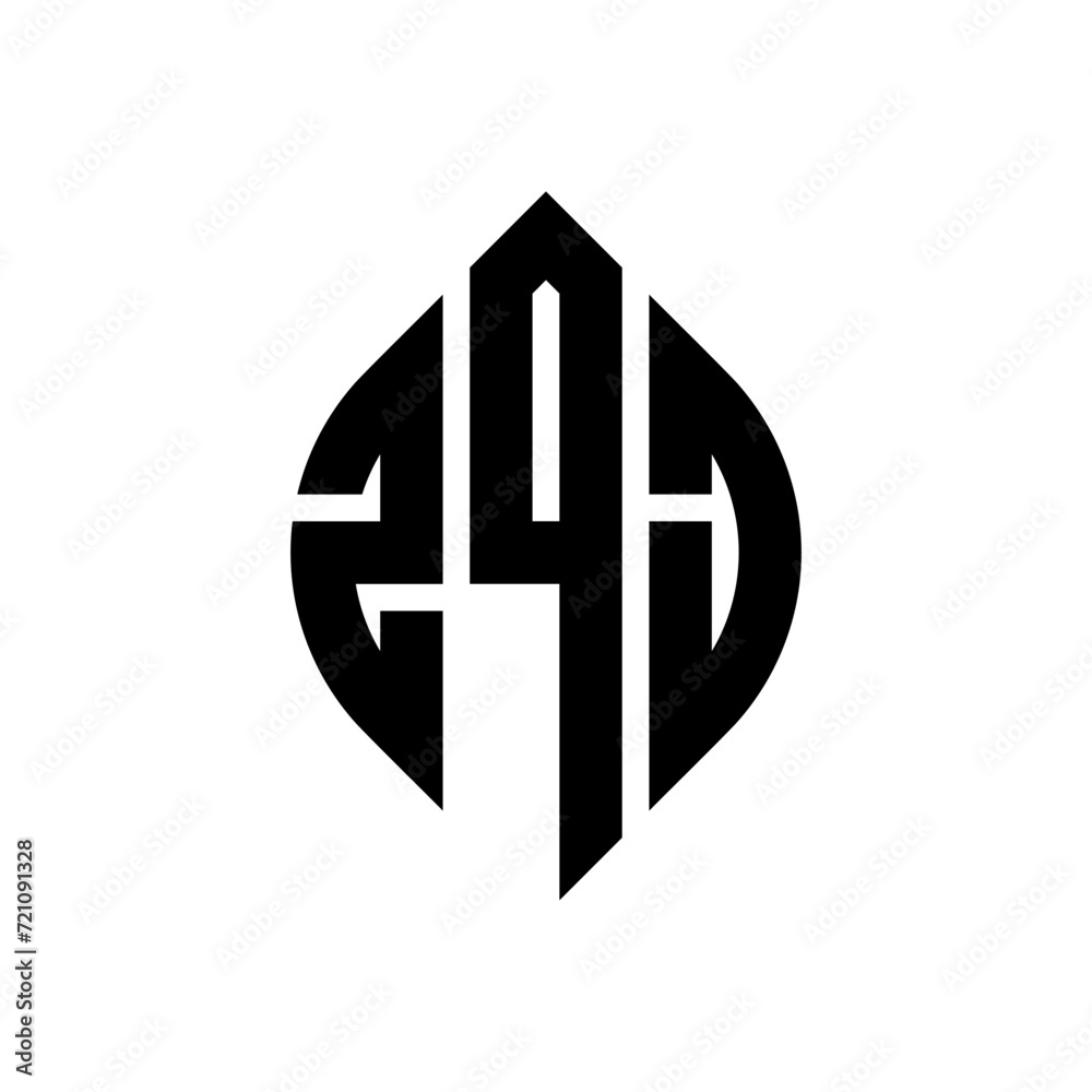 ZQJ circle letter logo design with circle and ellipse shape. ZQJ ellipse letters with typographic style. The three initials form a circle logo. ZQJ circle emblem abstract monogram letter mark vector.