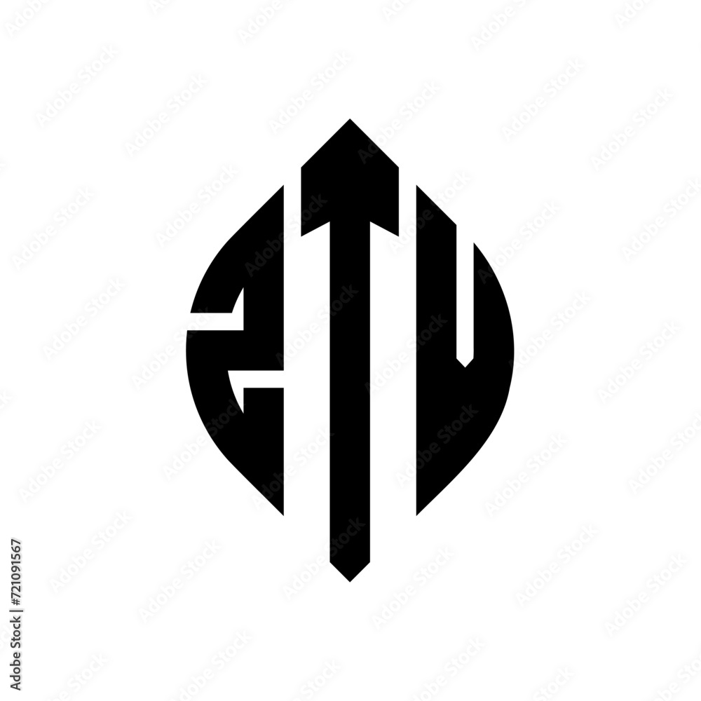 ZTV circle letter logo design with circle and ellipse shape. ZTV ellipse letters with typographic style. The three initials form a circle logo. ZTV circle emblem abstract monogram letter mark vector.