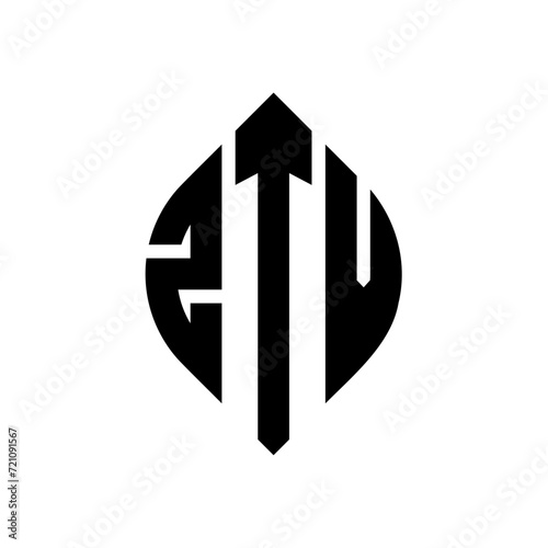 ZTV circle letter logo design with circle and ellipse shape. ZTV ellipse letters with typographic style. The three initials form a circle logo. ZTV circle emblem abstract monogram letter mark vector.