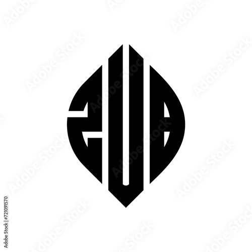 ZUB circle letter logo design with circle and ellipse shape. ZUB ellipse letters with typographic style. The three initials form a circle logo. ZUB circle emblem abstract monogram letter mark vector.