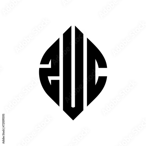 ZUC circle letter logo design with circle and ellipse shape. ZUC ellipse letters with typographic style. The three initials form a circle logo. ZUC circle emblem abstract monogram letter mark vector.