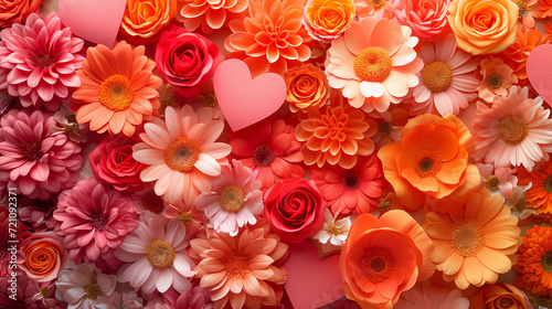 Background of Pink Flowers with Petals, Valentine's Day © Wisarut Official