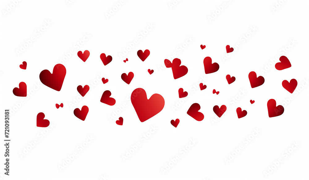 Red hearts confetti on white background. Valentine's day. Vector illustration. Festive heart banner design. St. Valentine's day decoration
