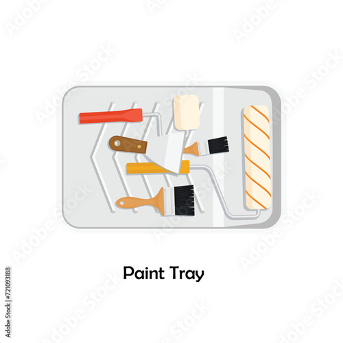 Paint tray color illustration flat vector. Work tool. DIY tool.