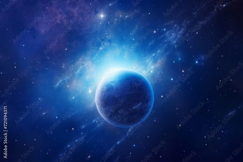 Blue Earth in the space. Colorful art. Solar system. Blue gradient. Space wallpaper