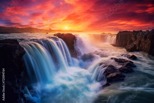 colorful stormy waterfall with magic