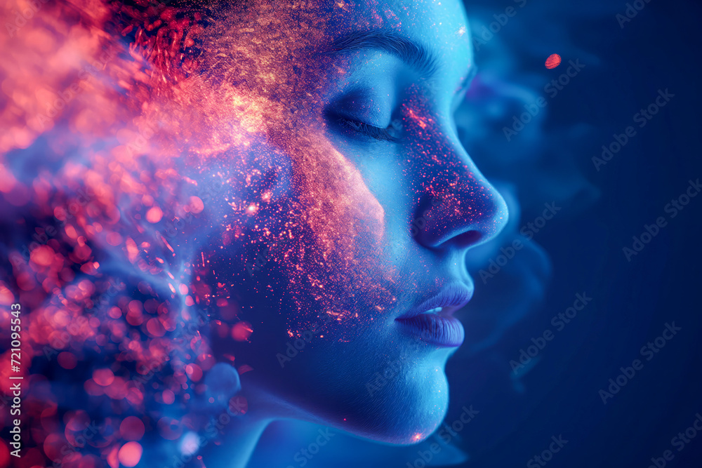 Futuristic Woman with Glowing Particles
