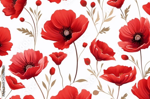 Elegant Hand Drawn Floral Seamless Vector Pattern. Red Watercolor Style Poppy Flowers on a White Background. Simple Abstract Garden Repeatable Print ideal for Fabric, Wrapping paper, Textile © Ирина Курмаева