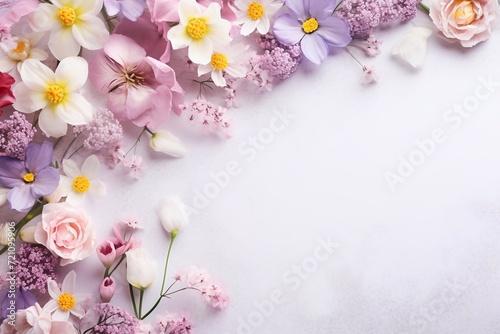 fresh beautiful spring flowers on paper background