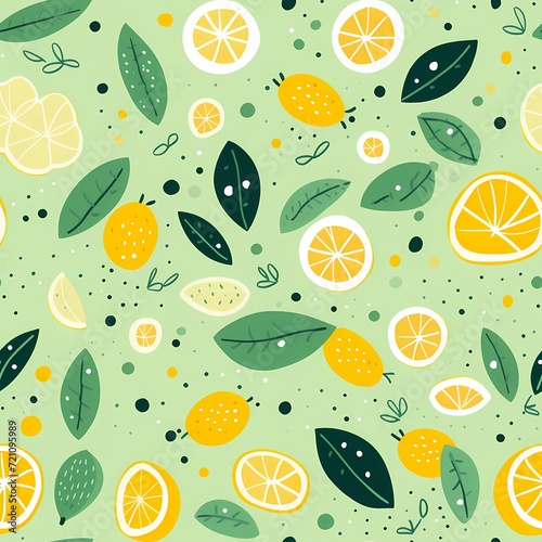 chic and cute simple Lemon with leaves illustration in seamless pattern 