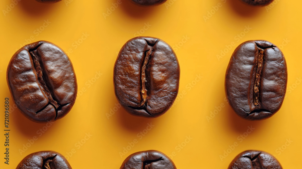 Close-Up of Coffee Beans on Bold Yellow Surface Close-Up of Coffee Beans on Bold Yellow Surface