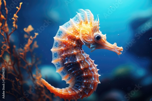 Seahorse Adrift in Sunlit Ocean Depths