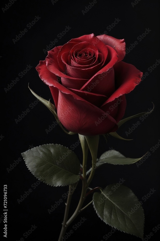 Naklejka premium red rose on black background closeup