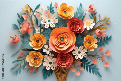  illustration of Bouquet design for spring. illustration of paint brush design for spring. Bouquet in the form of a brush paint. Paper craft and cut style. vector, illustration © Ирина Курмаева