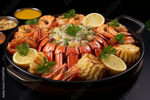 Vibrant fresh lobsters displayed on kitchen countertop, high-quality image with intricate details