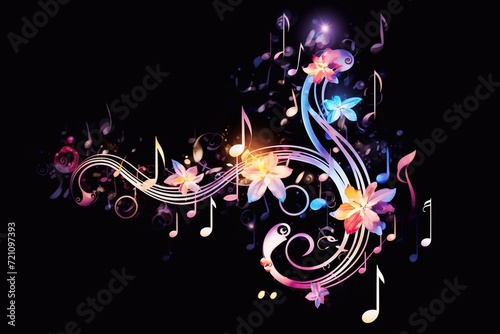 Magical beautiful treble clef and swirling staff with musical notes