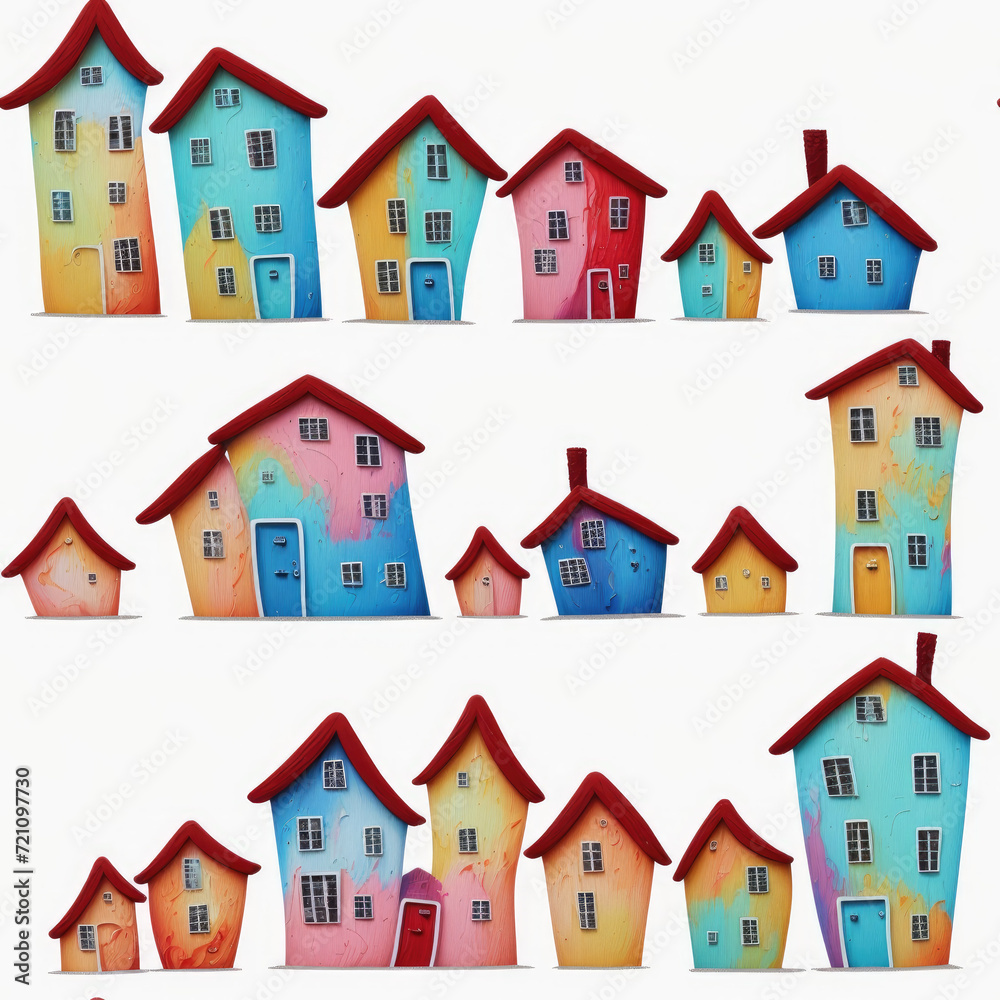 Houses. Abstract seamless pattern. AI generated.