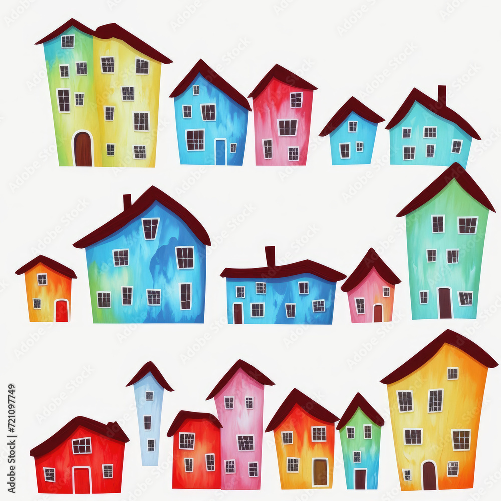 Houses. Abstract seamless pattern. AI generated.