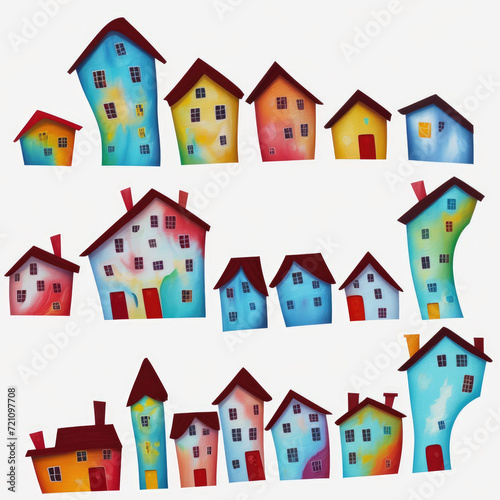 Houses. Abstract seamless pattern. AI generated.