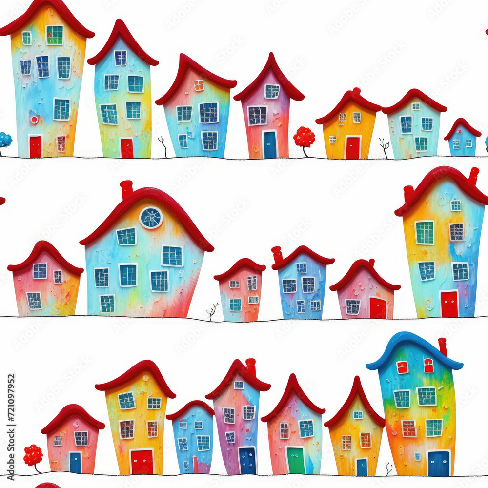 Houses. Abstract seamless pattern. AI generated.