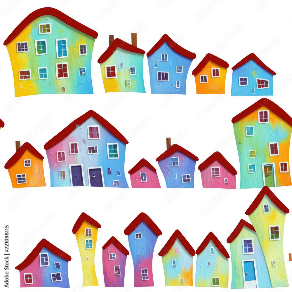 Houses. Abstract seamless pattern. AI generated.