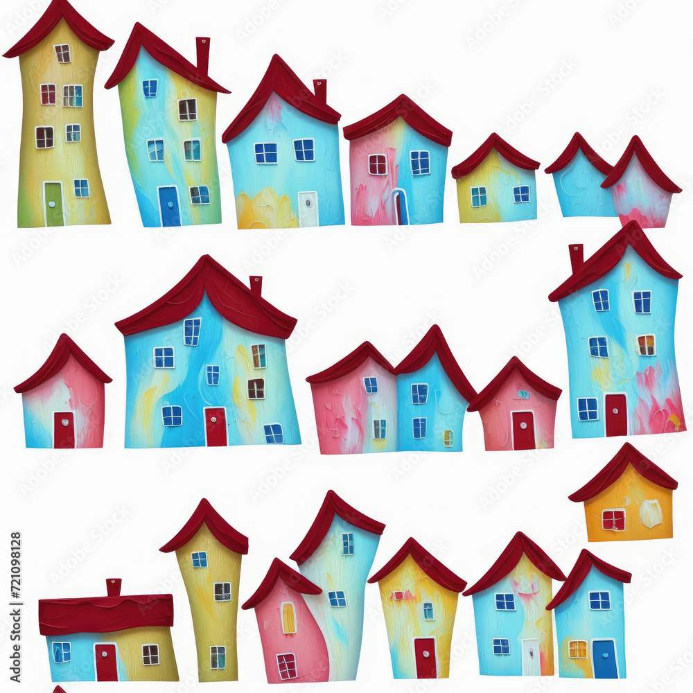 Houses. Abstract seamless pattern. AI generated. Houses. Abstract seamless pattern. AI generated.