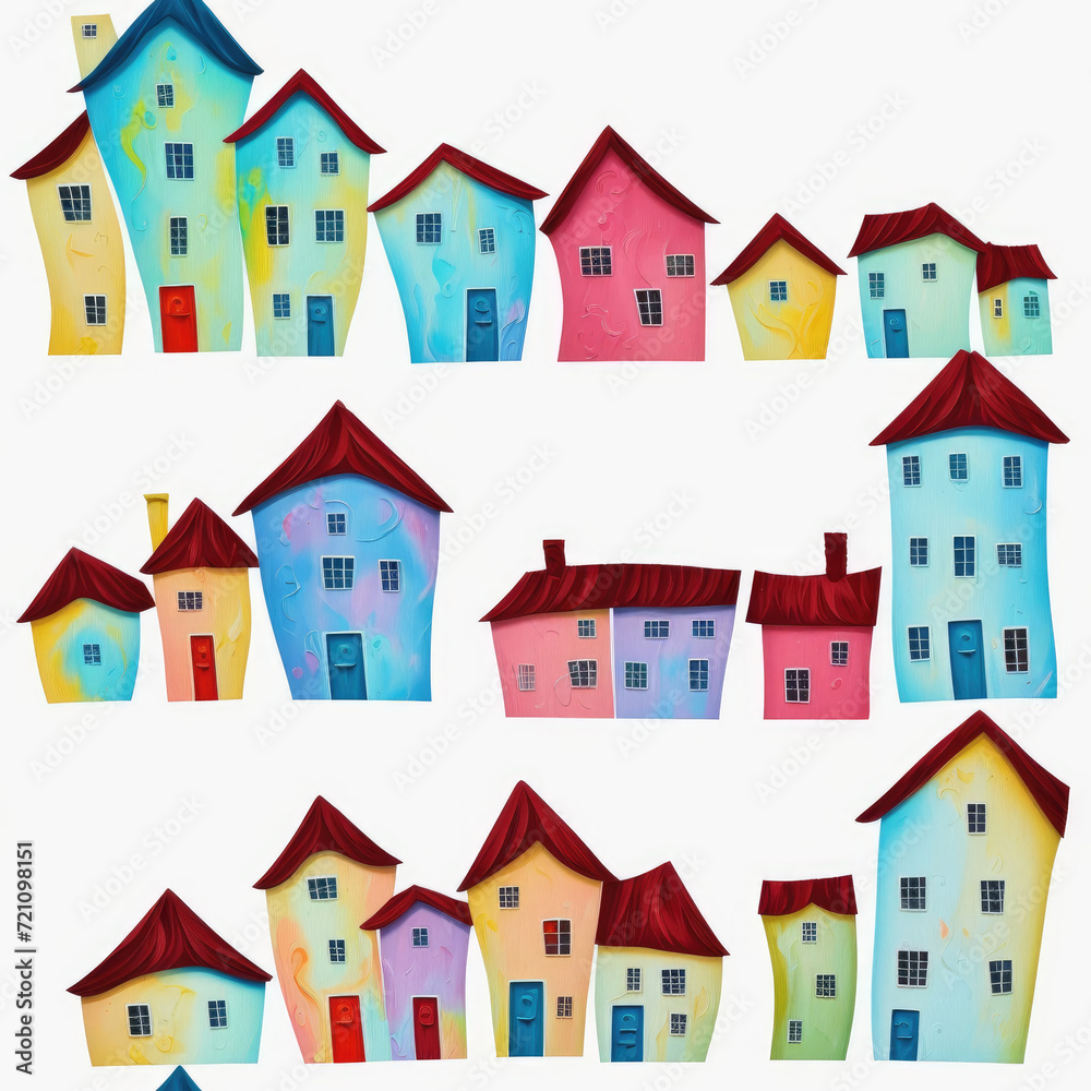 Houses. Abstract seamless pattern. AI generated.