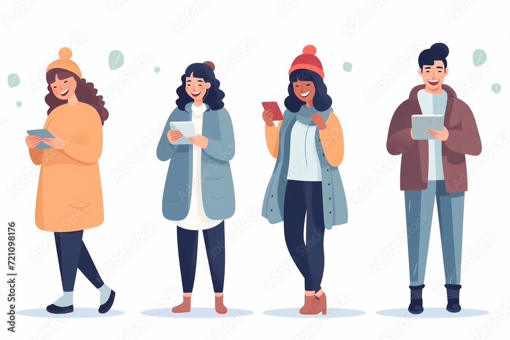 Fototapeta premium Set Smiling people using smart phones 