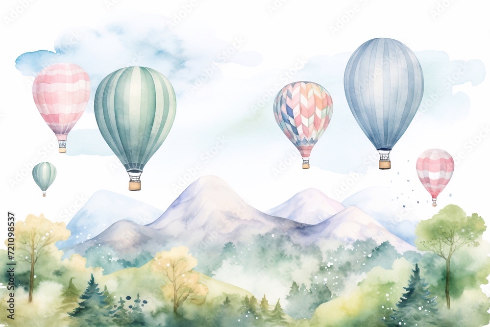 Obraz premium watercolor Air ballons landscape