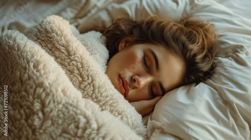 Young Woman Enjoying Peaceful Sleep in Cozy Bed
