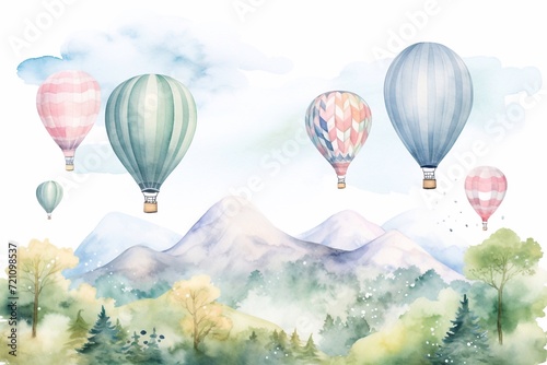 watercolor Air ballons landscape