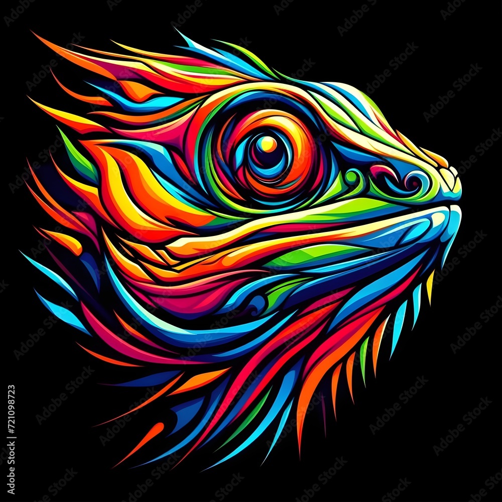 Iguana lizard head in colorful abstract WPAP art style. Vector illustration in the form of geometric lines with a mix of bright colors