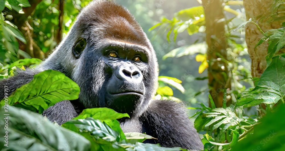 Obraz premium Ai Generated gorilla in the Jungle with color contrast , gorilla ,animals