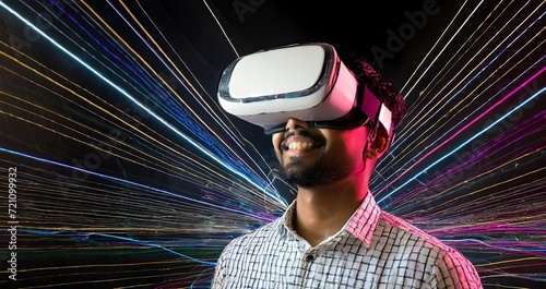 Ai generated man wearing virtual reality , concept ,illustration photo