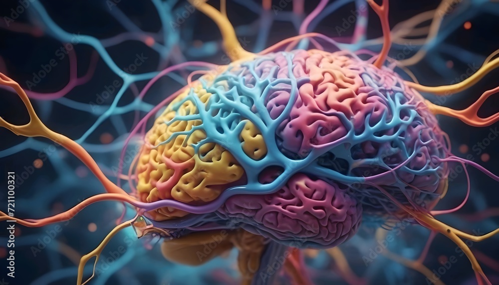 Cross section of the human brain, showcasing different regions and their functions, surrounded by neural connections ai generated Cross section of the human brain, showcasing different regions and their functions, surrounded by neural connections ai generated