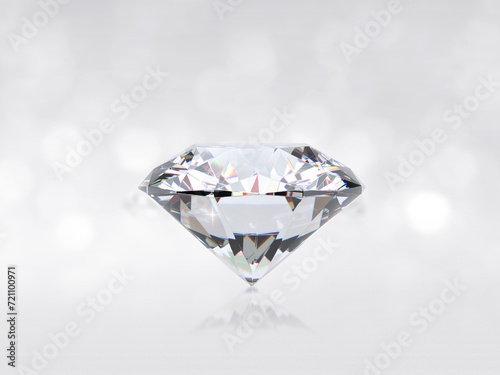 still with expensive cut diamonds in front of a white background  reflections on the ground. Lot of copyspace