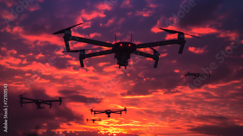 a modern warfare scene with war drones filling the sky