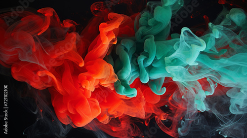 Vibrant Dance of Red and Teal Smoke