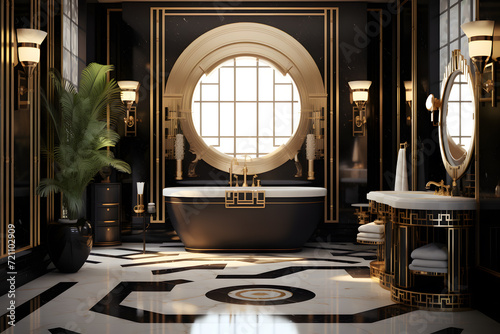 bathroom with black and gold fixtures photo