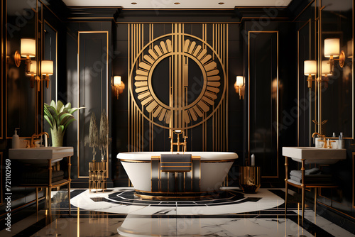 bathroom with black and gold fixtures photo