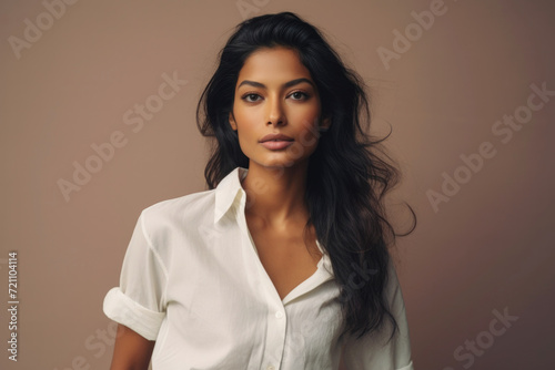 Fashion portrait of a bold and beautiful young female of Indian ethnicity
