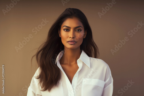 Fashion portrait of a bold and beautiful young female of Indian ethnicity