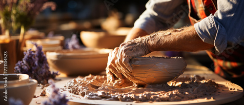 Artisan Shaping Pottery on Wheel