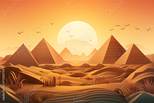 Ancient Egyptian pyramids and pharaohs paper cut background