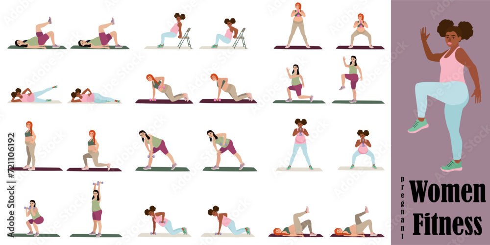 Young pregnant women fitness workout set